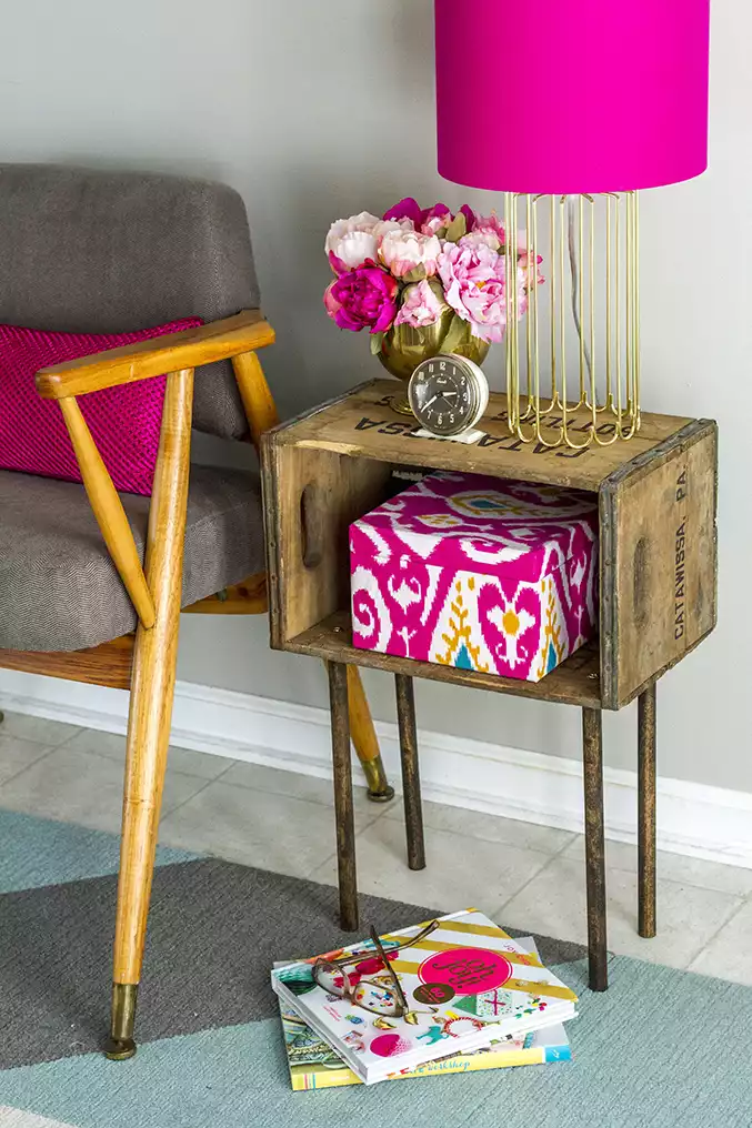 wooden crate table with an industrial flair