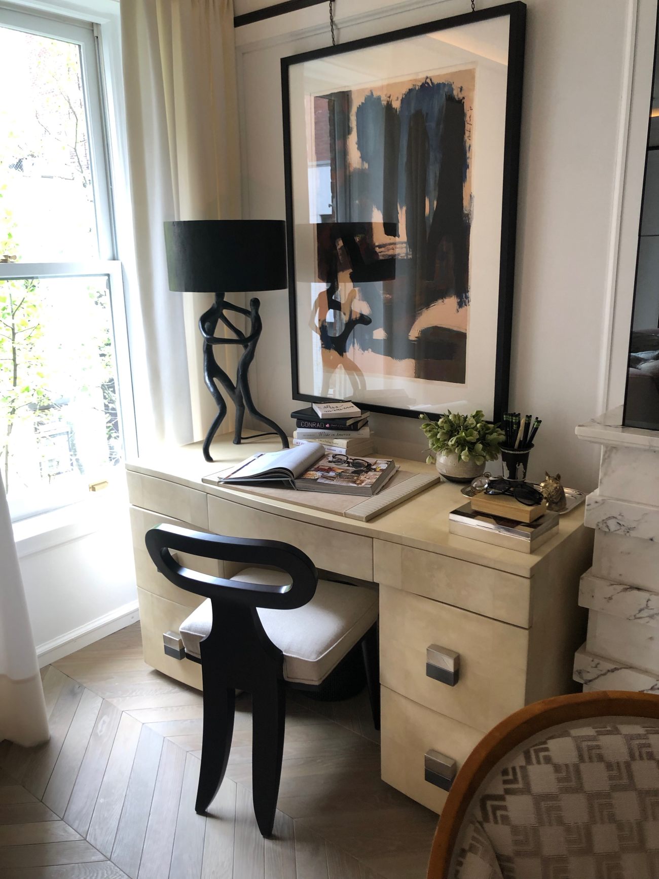 Desk area with black accents