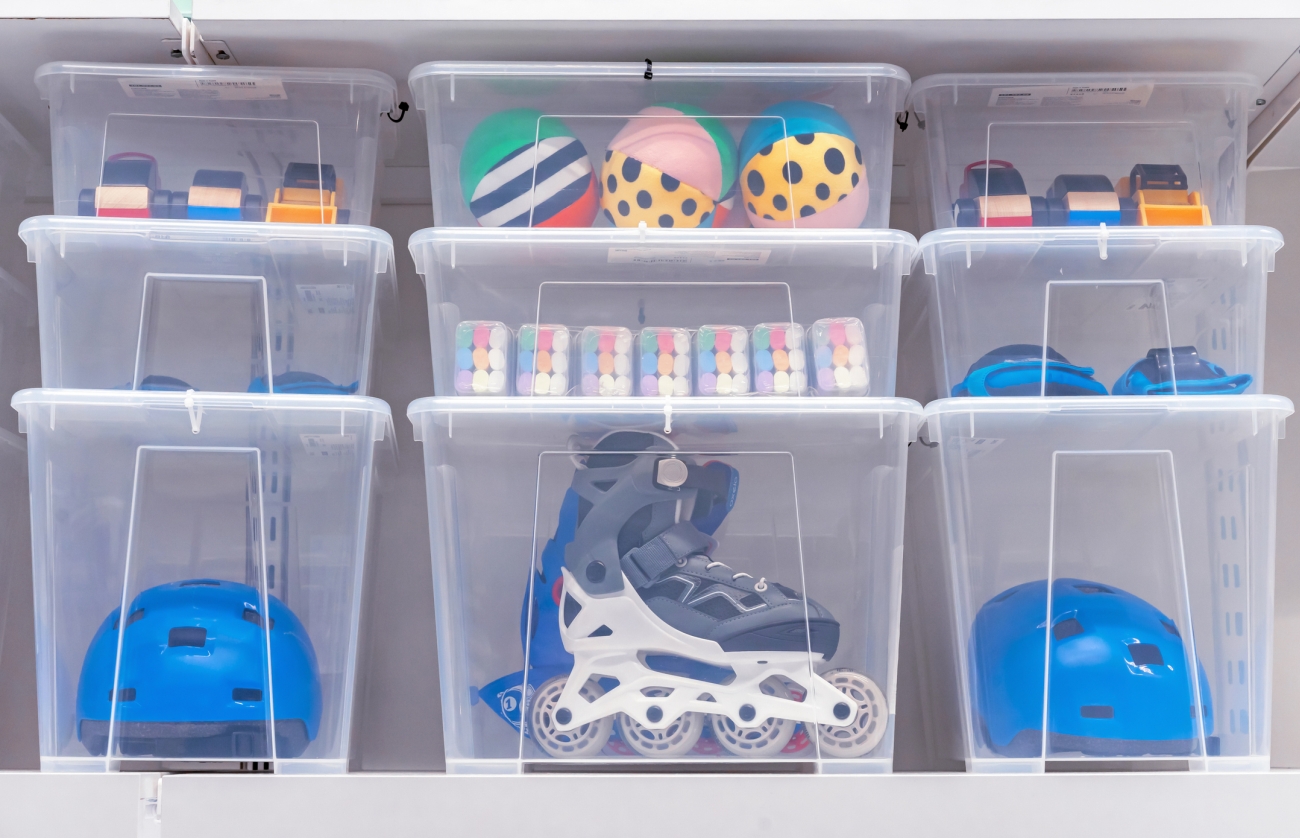 Clear storage bins