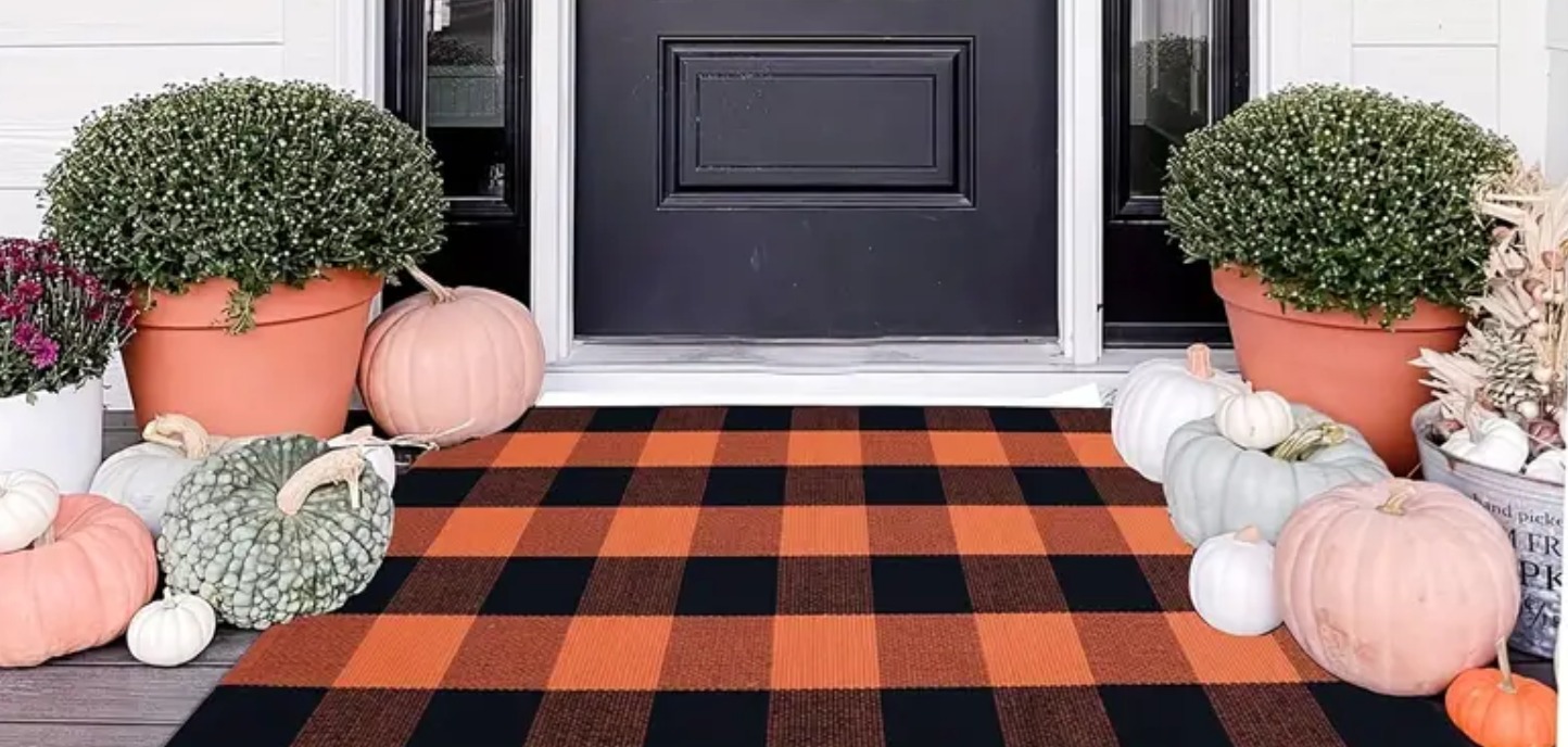 Orange and Black Checkered Outdoor Rug