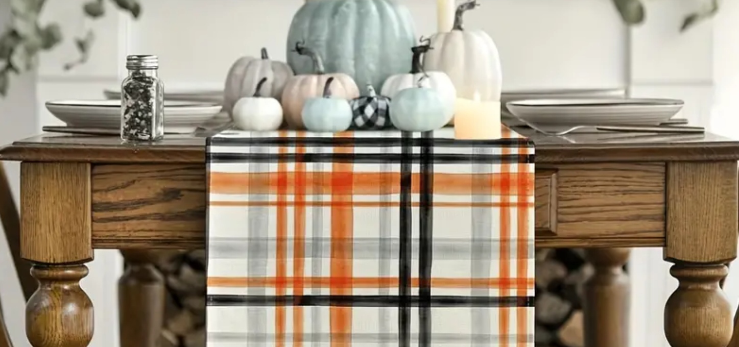 Orange and Black Plaid Table Runner