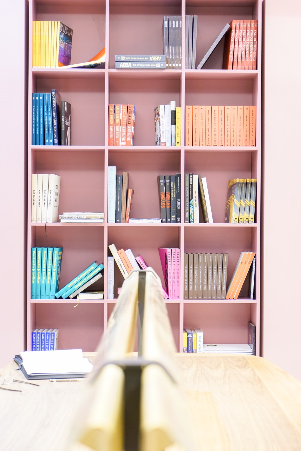 Pink bookshelves