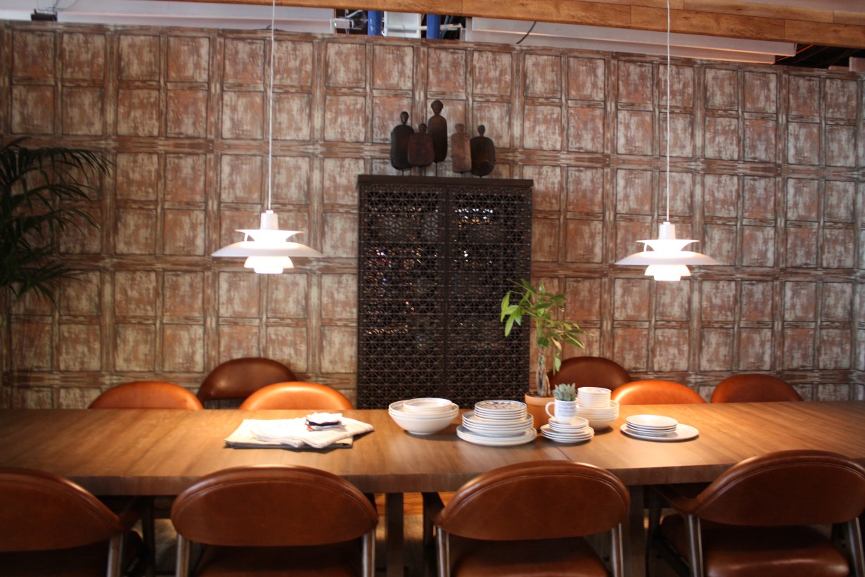 Dining area with large leather chairs